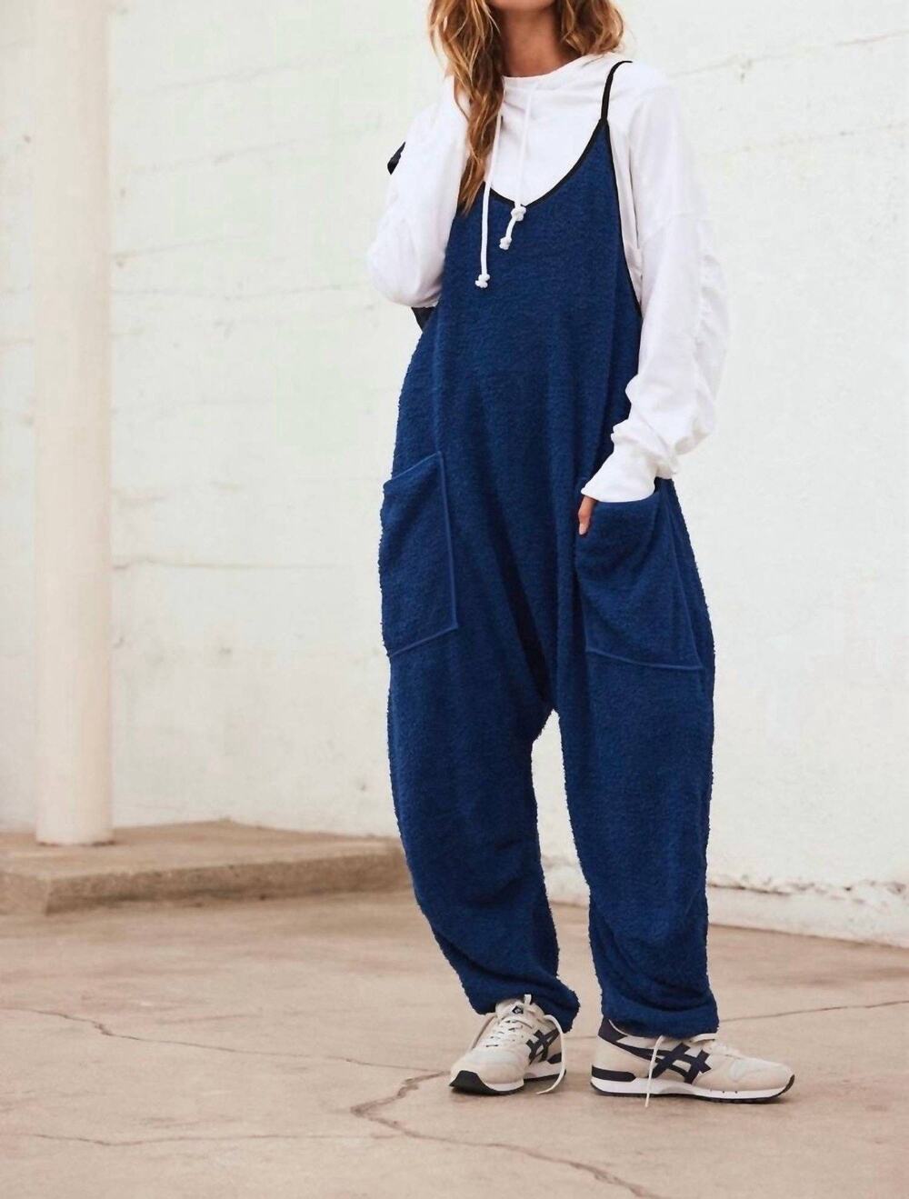 Free People Movement Small Hot Shot Cuddle Up Fleece One Piece Blue Jumpsuit